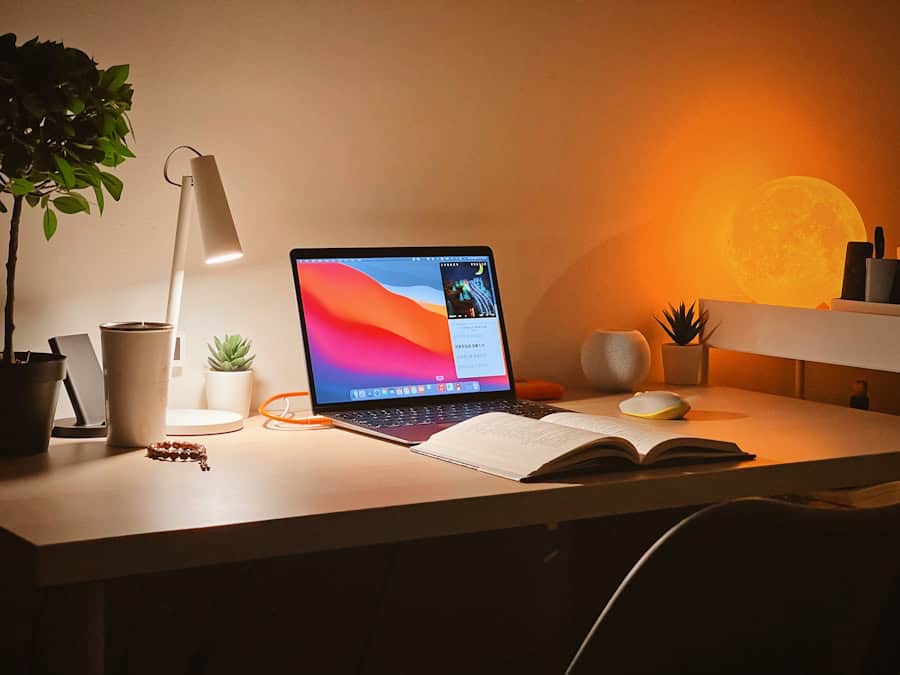 Ergonomic desk with proper task lighting from a desk lamp